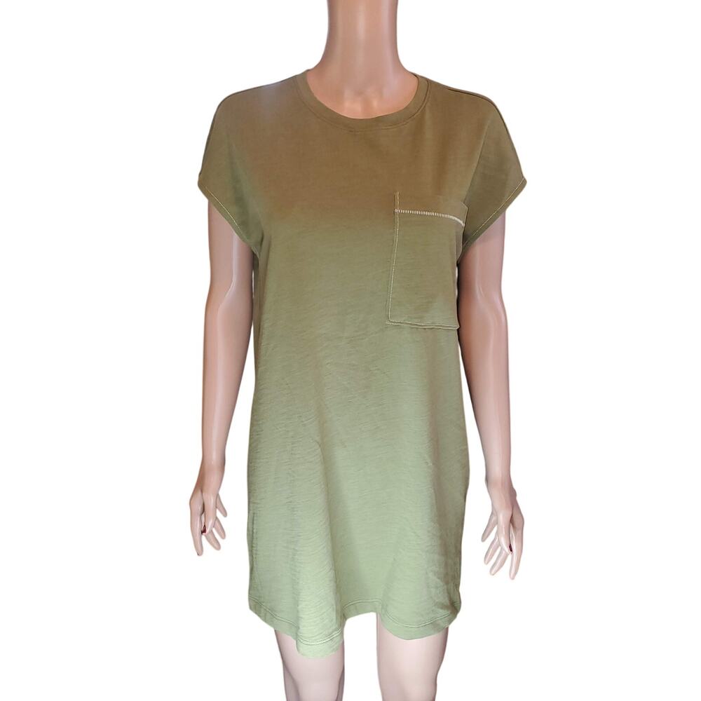 Lilla P Easy Pocket Tunic Mini Dress Olive Green Cotton Size S Minimalist